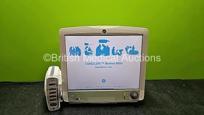 GE Carescape B650 Touch Screen Patient Monitor (Powers Up) with GE Dinamap Ref 2016793-002 Patient Data Module *Mfd 2020* (Powers Up) Including ECG, Temp/CO, P1/P3, P2/P4, SpO2 and NIBP Options *SN SPX20250006SA / SEW11202207HA*