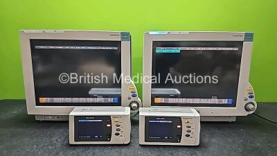 Job Lot Including 2 x Philips IntelliVue MP70 Neonatal Touch Screen Patient Monitors (Both Power Up, 1 x Damaged Casing and 1 x Scratched Screen) with 2 x Philips IntelliVue X2 Handheld Patient Monitors Including ECG, SpO2, NBP, Press and Temp Options (Bo