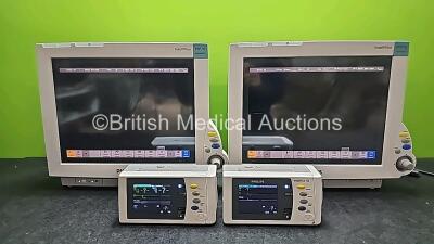 Job Lot Including 2 x Philips IntelliVue MP70 Neonatal Touch Screen Patient Monitors (Both Power Up and 2 x Scratched Screens) with 2 x Philips IntelliVue X2 Handheld Patient Monitors Including ECG, SpO2, NBP, Press and Temp Options (Both Power Up with St