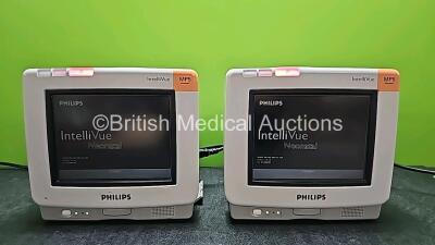 2 x Philips IntelliVue MP5 Neonatal Touch Screen Patient Monitors Including ECG, SpO2, NBP, Temp and Press Options (Both Power Up and Both Missing Internal Batteries - See Photo)