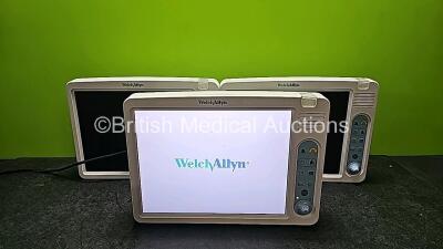 3 x Welch Allyn 1500 Patient Monitors Including EKG/ECG, SpO2, NIBP, IBP1 and IBP2 Options (1 x Powers Up, 2 x No Power, 1 x Scratched Screen and 3 x Damage/ Crack to Case - See Photos)