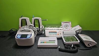 Mixed Lot Including 2 x Welch Allyn 420 Series Patient Monitors (Both Power Up) with 1 x Power Supply, 1 x Danflow 1000 Printer (No Power), 1 x Digi DS-502 Digital Scale (Untested - No Batteries), 1 x Welch Allyn BP Meter, 3 x Heine XXK LF BP Meters and 1