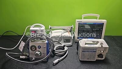 Mixed Lot Including 1 x Daray L505 Series Monitor (Powers Up and Missing Case - See Photo), 1 x Flexiflo Patrol Enteral Pump (Powers Up), 1 x Baxter EasySpray Pressure Regulator with Hose, 1 x Flocare 800 Enteral Feeding Pump and 1 x Huntleigh Flowtron Un