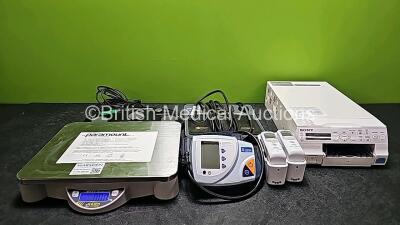 Mixed Lot Including 1 x Sony UP-25MD Color Video Printer (Powers Up - Damaged Buttons), 1 x Arthrex AR-8310 Adapteur Power System II, 1 x Smith&Nephew Ref 7205397 Footswitch, 1 x Kern ECB 20K20 Digital Scale (Faulty Screen), 2 x Braun ThermoScan Thermomet