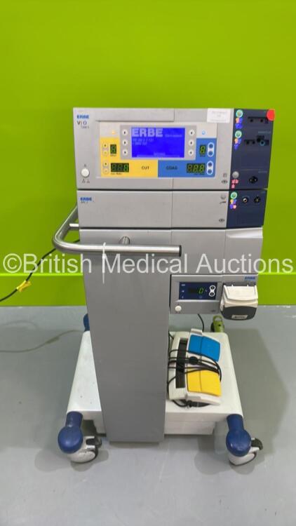 ERBE VIO 200 D Electrosurgical / Diathermy Unit Version 1.2.1 on Stand with ERBE APC 2 Argon Coagulator and Footswitch (Powers Up)