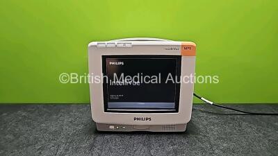 Philips IntelliVue MP5 Touch Screen Patient Monitor with Press, Temp, NBP, SPO2, ECG / Resp and CO2 Options (Powers Up and Minor Damage to Case - See Photo) *SN DE91323290*