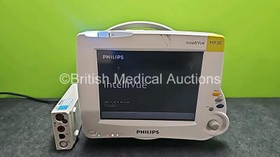 Philips IntelliVue MP30 Touch Screen Patient Monitor (Powers Up and Missing Battery Cover) with 1 x Philips M3001A A01C06C12 *Mfd 2016* Module Including ECG, SpO2, NBP, Press and Temp Options *SN DE5630FYBU / DE62233982*