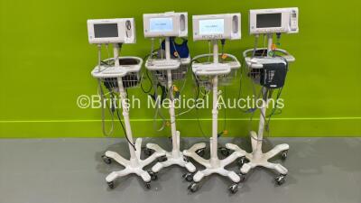 4 x Welch Allyn Connex Patient Monitors on Stands with Selection of Cables (All Power Up) *S/N 10021510916 / 100074003517 / 100020950916 / 100092163216*