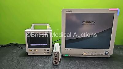 Job Lot Including 1 x Mindray BeneView T8 Patient Monitor (Powers Up and Damaged Dial - See Photo) and 1 x Philips M3046A Patient Monitor (Powers Up) with 1 x Philips M3000A Module Including ECG, Sp02, NBP, Press and Temp Options (Powers Up and Missing C