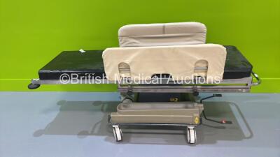 Portsmouth Surgical Equipment QA2 Hydraulic Patient Trolley with Cushions (Hydraulics Tested Working - Wheels Damaged ) *S/N 0995734*