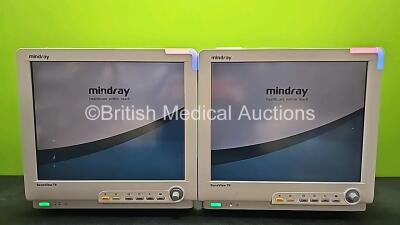 2 x Mindray BeneView T8 Patient Monitors (Both Power Up, Both Scratched Screens, 1 x Damaged Dial, 1 x Faulty Touch Screen and Both Cracked Cases - See Photos) *SN CF-0B107318 / CF-0B107319*