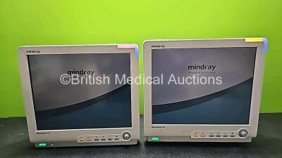 2 x Mindray BeneView T8 Patient Monitors (Both Power Up, 1 x Missing Case, Both Cracked Cases - See Photos) *SN CF-0B107314 / CF-0B107317*