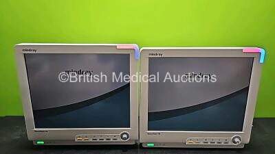 2 x Mindray BeneView T8 Patient Monitors (Both Power Up and 1 x Cracked Dial) *SN CF-0B107320 / CF-0B107312*