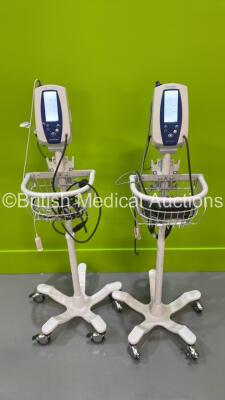 2 x Welch Allyn SPOT Vital Signs Monitors on Stands with BP Hoses (Both Power Up) *LP*