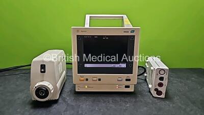 Mixed Lot Including 1 x Agilent M3046A M4 Patient Monitor (Powers Up and Damaged Case - See Photo) with 1 x Philips M3001A Opt C18 Module Including ECG, Sp02, NBP, Press and Temp Options and 1 x Welch Allyn Solarc Ref 49501 Light Source (Powers Up with 