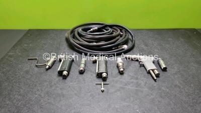 Job Lot Including 2 x De Soutter EcoPulse PLX-300 Pulse Lavage Handpieces, 1 x Unknown Manufacturer Handpiece with 3 x Hose and 4 x Stryker Attachments Including 1 x 4103-135 Drill, 1 x 4103-131 Drill, 1 x 4103-435 Reamer and 1 x 4103-126 Pin Collet