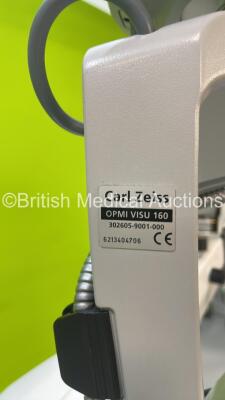 Carl Zeiss OPMI Visu 160 Surgical Microscope with f170 Binoculars, 2 x 12,5x Eyepieces, f 200 APO Lens and Footswitch on S7 Stand (Powers Up - Blown Bulb) *S/N 302605-9001-000* - 4