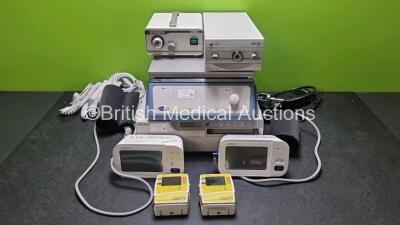 Mixed Lot Including 1 x 1 x Stuart Hotplate SB300, 3 x Gardhen Bilance Controllers, 1 x Entermed HL150 Light Source, 1 x Xion Halogen R150 Light Source, 1 x Sony Colour Video Printer, 2 x Omron Intellisense BP Monitors and 2 x CME BodyGuard 545 Infusion P