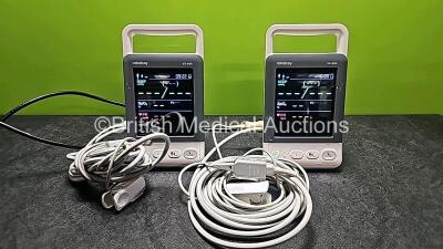 2 x Mindray VS-600 Vital Signs Patient Monitors (Both Power Up) with 2 x NIBP Leads and 2 x Finger Sensors *SN FU-56004022 / FU-56004024*