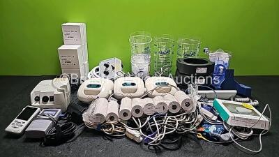 Mixed Lot Including 1 x Vital Signs Vital Flow 100 Oxygen Air Flow Meters with Hose, 4 x VacSax Cups, 3 x Laerdal Pump Adapter Kits, 1 x Serres Suction Bag System, 3 x Ombra Compressors, 1 x Salter Aire Plus Compressor, 1 x LSU Insert, 1 x Medstrom Contro