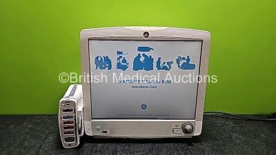 GE Carescape B650 Touch Screen Patient Monitor (Powers Up) with GE Dinamap Ref 2016793-002 Patient Data Module *Mfd 2020* (Powers Up) Including ECG, Temp/CO, P1/P3, P2/P4, SpO2 and NIBP Options *SN SPX20060380SA / SEW13068336HA* *W*