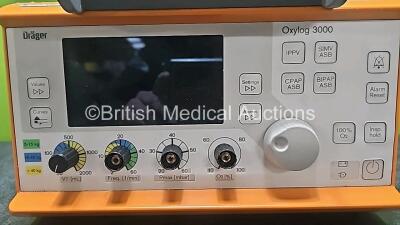 Drager Oxylog 3000 Transport Ventilator Ref 2M86955-16 (No Power and No Power Supply - Missing Caps From Dials - See Photo) *SN SSAL-0143* - 4