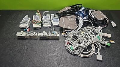 Mixed Lot Including 4 x GE Carescape Telemetry T4 ECG Transmitters with 2 x 5 Lead ECG Leads and 2 x 3 Lead ECG Leads, 2 x CME T34 Syringe Pumps (All Power Up with Stock Battery- Stock Battery Not Included and 1 x Cracked Case- See Photo) and Assorted Pat - 2