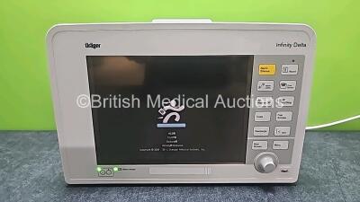 Drager Infinity Delta Patient Monitor with HemoMed 1, Aux/Hemo 2, Aux/Hemo 3, NBP and MultiMed Options (Powers Up with Stock Power Supply - Stock Power Supply Not Included and Cracked Case - See Photo) *SN 5399553953*