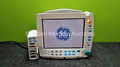 GE Datex Ohmeda S/5 F-FMW-01 Patient Monitor (Powers Up) with 1 x GE E-PSMP-00 Module Including ECG, SpO2, NIBP, P1, P2, T1 and T2 Options *SN 6756622 / 6175393*