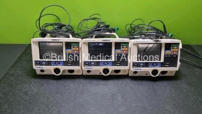 3 x Physio Control Medtronic Lifepak 20 Defibrillators / Monitors (All Power Up All Missing Door) Including ECG and Printer Options with 3 x Paddle Lead and 3 x 3 Lead ECG Leads