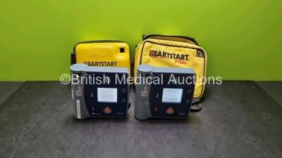 2 x Philips FR+ Defibrillators (Both Power Up) In Carry Case with 2 x Batteries