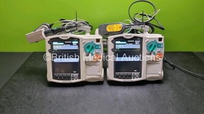 2 x Philips Heartstart MRx Defibrillators (Both Power Up) Including Pacer ,ECG, C02 and Printer Options with 2 x Paddle Leads, 2 x Philips M3725A Test Loads, 2 x Laerdal QCPR Meters, 2 x Philips M3538A Batteries and 2 x Philips M3539A Modules