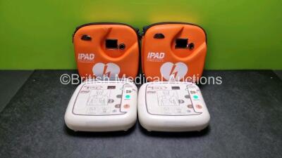 2 x CU Medical Systems Inc iPAD Intelligent Public Access Defibrillators *Mfd - 2016* (Both Power Up) In Carry Cases