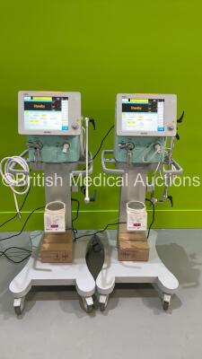 2 x Aeonmed VG70 Ventilators Software Version 2.00 - Running Time - 35 Mins and 27 Mins with Hoses and 2 x Armstrong Medical AquaVent Humidifiers (Both Power Up) *S/N VG70 (E) XZZT10496 / VG70 (E) XZZT13897 / AGD23UK200100410 / AGD23UK201100472 *