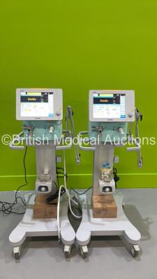 2 x Aeonmed VG70 Ventilators Software Version 2.00 - Running Time - 27 Mins and 34 Mins with Hoses and 2 x Inspired Medical VHB10A Humidifiers (Both Power Up) *S/N VG70 (E) XZZT22009 / VG70 (E) XZZS26182 / 2024044549 / 2024044112*