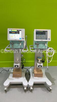 2 x Aeonmed VG70 Ventilators Software Version 2.00 - Running Time - 26 Mins and 20 Mins with Hoses and 2 x Inspired Medical VHB10A Humidifiers (Both Power Up) *S/N VG70 (E) XZZS31293 / VG70 (E) XZZS25143 / 2026021442 / 2026021386*