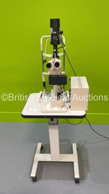 Nikon FS-3V Zoom Photo Slit Lamp on Stand with Binoculars, 2 x 12,5x Eyepieces and Chin Rest on Table (Powers Up)