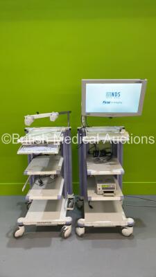 2 x Olympus Stack Trolleys with NDS Radiance Monitor and Sony UP-21MD Colour Video Printer (Power Up) *S/N 12-208720*