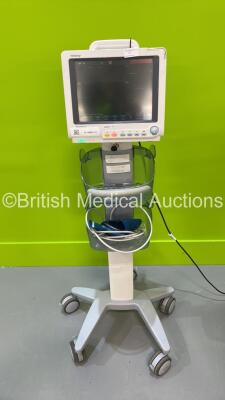 Mindray BeneView T5 Patient Monitor on Stand with Mindray MPM Module with IBP1, T1, T2, IBP2, ECG, SPO2 and NIBP Options (Powers Up - Damaged Monitor - See Pictures) *S/N CM031113242*