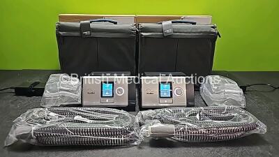 2 x ResMed Lumis 150 VPAP ST-A Units (Both Power Up) with 2 x Power Supplies, 2 x ResMed ClimateLineAir Oxy Tubes and 2 x ResMed Humidifier Chambers in Carry Bags *Like New in Box* *SN 22201178218 / 22201178728*