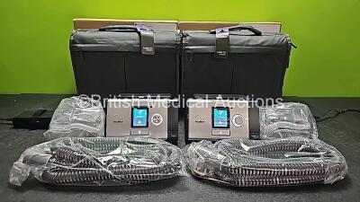 2 x ResMed Lumis 150 VPAP ST-A Units (Both Power Up) with 2 x Power Supplies, 2 x ResMed ClimateLineAir Oxy Tubes and 2 x ResMed Humidifier Chambers in Carry Bags *Like New in Box* *SN 22201178481 / 22201178429*