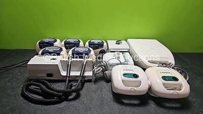 Mixed Lot Including 5 x ResMed AutoSet Spirit II S8 EPR CPAP Units (All Power Up), 1 x Respironics System One Humid, 1 x Dreamstation Humidifier, 2 x Ombra Table Top Compressors, 1 x Welch Allyn 767 Series Transformer with 2 x Handles and 1 x Philips Res