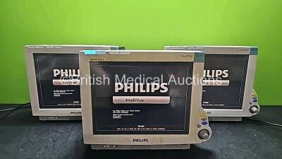 3 x Philips IntelliVue MP70 Patient Monitors (All Power Up, 2 x Damaged Module Ports and 1 x Missing Case - See Photos) *SN DE84381732 / DE61751555 / DE73164982*