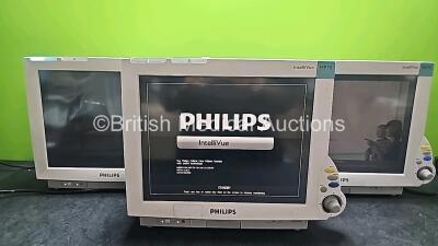 3 x Philips IntelliVue MP70 Patient Monitors (All Power Up, 1 x Missing Dial and All Cracked Cases - See Photos) *SN DE73164960 / DE52031993 / DE84381716*