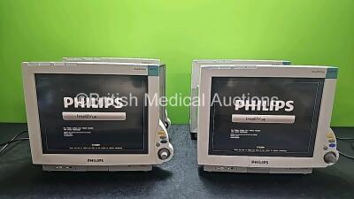 4 x Philips IntelliVue MP70 Patient Monitors (3 x Power Up, 1 x No Power and 1 x Missing Badge - See Photos) *SN DE61751575 / DE73164966 / DE52033881 / DE84381718*