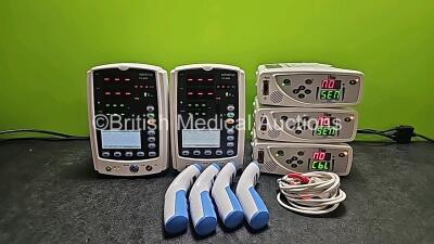 Job Lot Including 2 x Mindray VS-800 Vital Sign Monitors (Both Power Up and 1 x Loose Light Cover - See Photo), 3 x Masimo Set Rad-8 Signal Extraction Pulse Oximeters with 1 x FingerTip Sensor (All Power Up) and 4 x Berrcom JXB-182 Non Contact Infrared Th