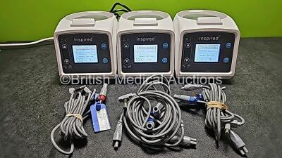 3 x Inspired VHB20 Heated Humidifiers with 3 x Heater Wire Adaptors and 3 x Probe Wires *Mfd 2021* (All Power Up)