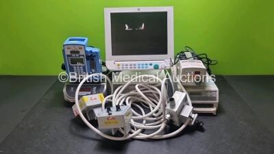 Mixed Lot Including 1 x GE D-FPD-1500 Monitor with Module Rack, 1 x Alaris SE Infusion Pump, 1 x DIGI - 673SS Weighing Scales, 3 x Vital Signs Vital Flow 100 Oxygen Air Flow Meters with Hoses, 1 x Huntleigh Flowtron Excel Pump and 1 x Sony UP-21MD Colour 