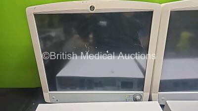 Job Lot Including 3 x GE D19KT Display Monitors (All Power Up,1 x Cracked Casing and 3 x Scratched Screens - See Photos) and 3 x Carescape C1-CPU Base Units (All Power Up, 2 x Damaged Casings - See Photos) *SN SED12051659GA / DTL311K0341 / DTN441K3767 / S - 3