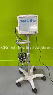 GE Carescape B650 Patient Monitor on Stand with E-PSMP-01 Multiparameter Module with NIBP. P1, P2, T1, T2, SPO2 and ECG Options, Selection of Leads and GE E-CAiOV Gas Module with Spirometry Option and D-Fend Water Trap (Powers Up) *S/N SEW12505798HA*